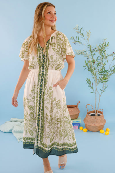Women's Neutral Boho Dress- Women's Lightweight Summer Dress- Skies Are Blue Midi Dress