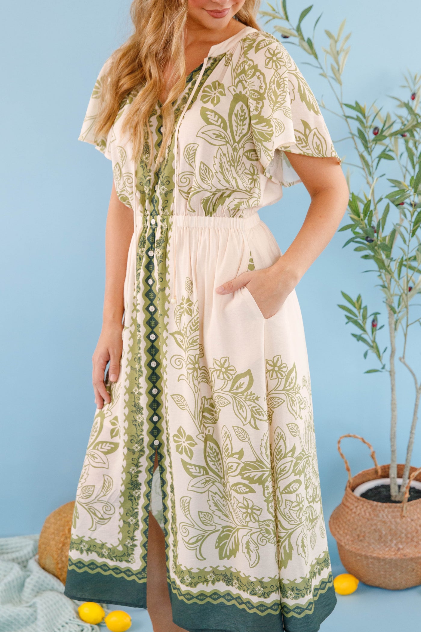 Women's Neutral Boho Dress- Women's Lightweight Summer Dress- Skies Are Blue Midi Dress