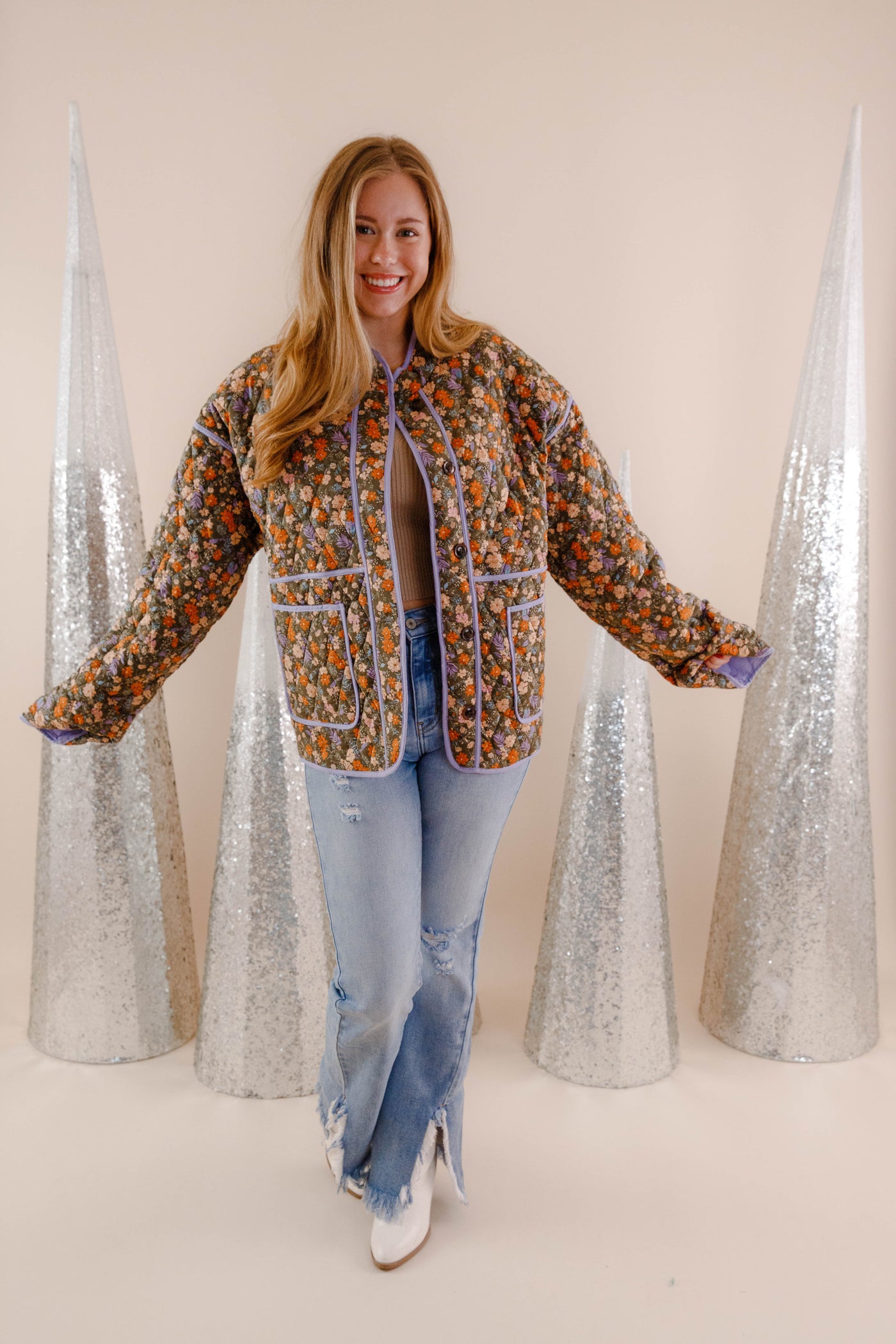 Floral Quilted Jacket- Women's Cotton Quilted Jacket- In Loom Quilted Jackets