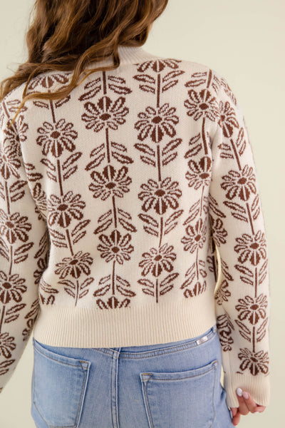 Women's Brown Flower Sweater- Women's Preppy Sweaters- &Merci Sweaters