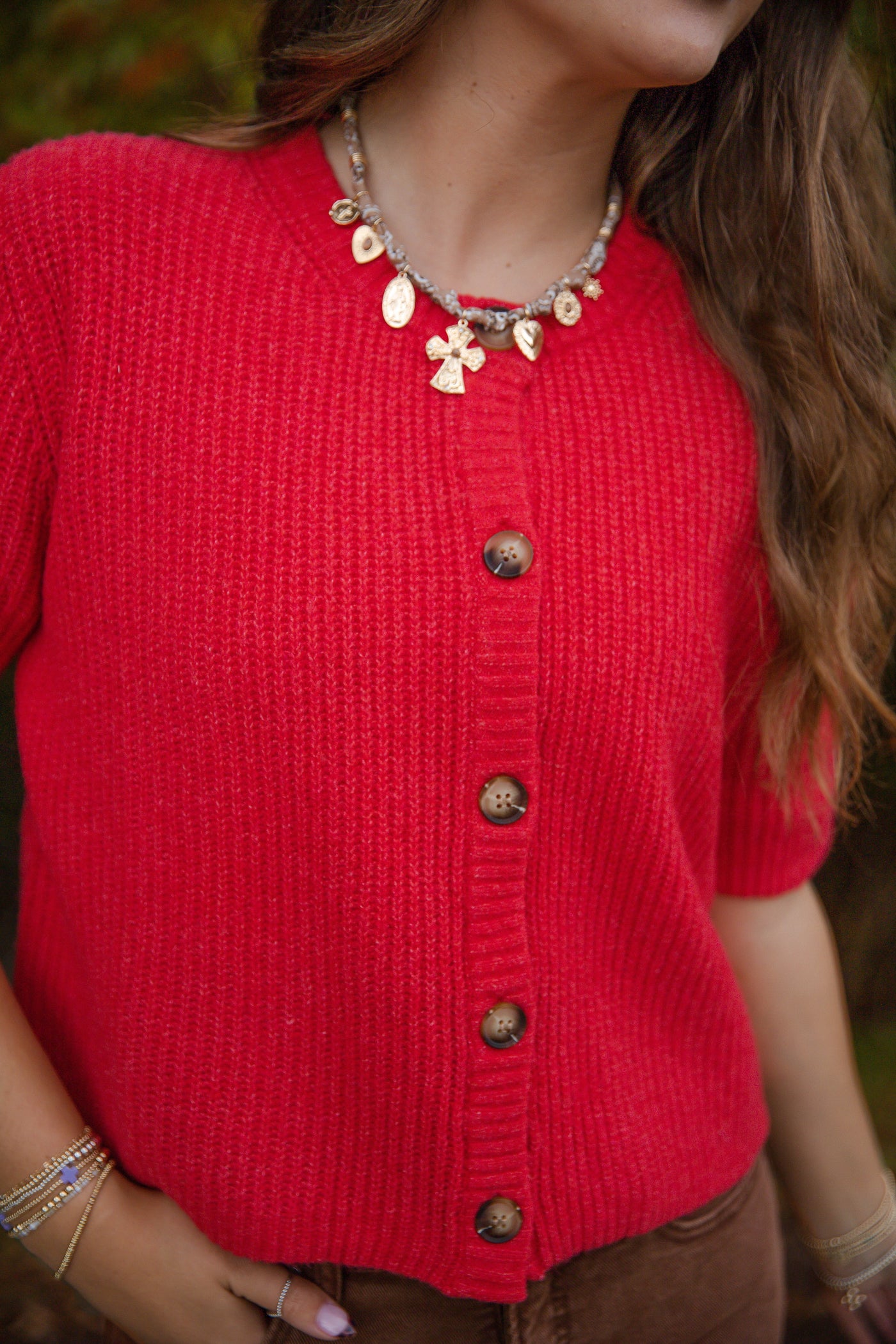Short Sleeve Cardigan Sweater- Women's Red Knit Cardigan- Ultra Soft Sweaters for Women