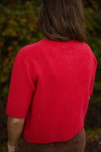 Short Sleeve Cardigan Sweater- Women's Red Knit Cardigan- Ultra Soft Sweaters for Women