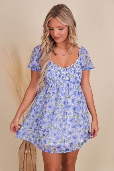 Trendy Blue Mini Dress- Sweet Floral Dress- Lovely Day Blue Dress