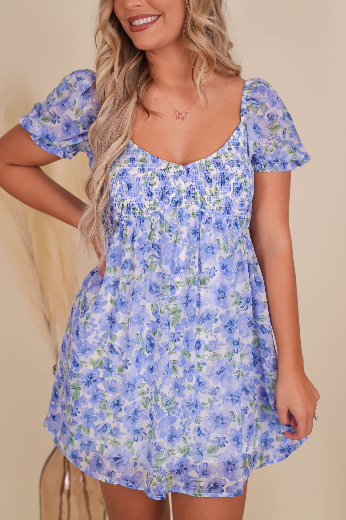 Trendy Blue Mini Dress- Sweet Floral Dress- Lovely Day Blue Dress