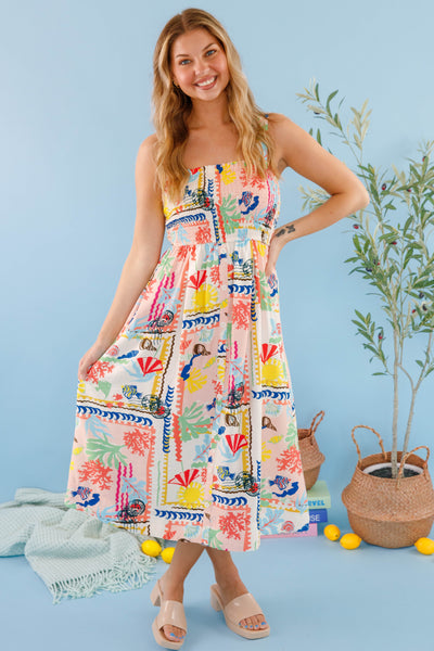 Vibrant Beach Print Dress- Women's Vacation Dress- Umgee Beach Dress