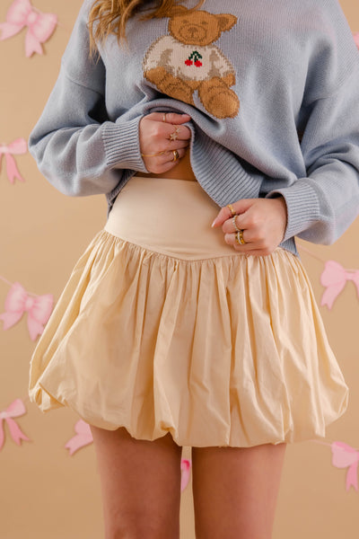 Mini Bubble Skirt- Women's Beige Mini Skirt- TCEC Mini Skirt