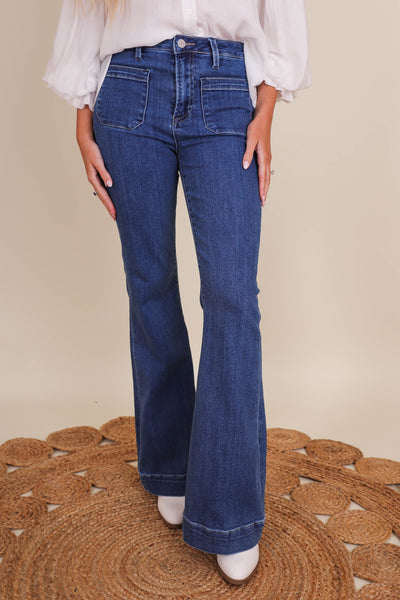 Women's Denim Flare Jeans- Women's Vintage Style Flares- Risen Jeans