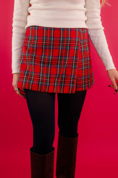 Women's Holiday Outfit- Red Plaid Christmas Skort- Entro Plaid Shorts