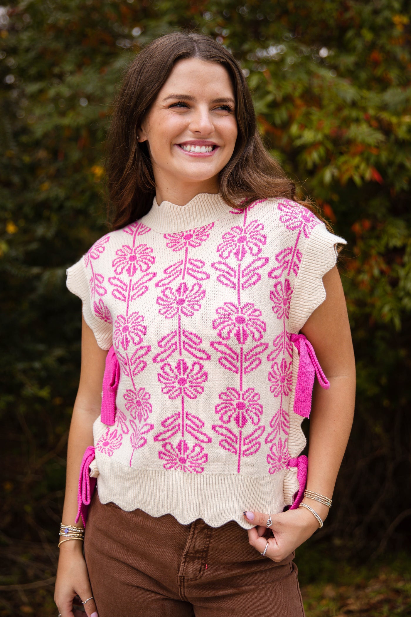 Pink Flower Sweater Vest- Women's Side Bow Sweater Vest- &Merci Sweaters