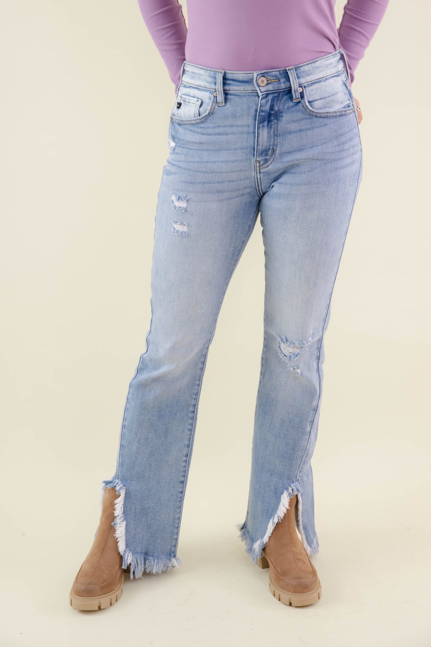 High Rise Distressed Bootcut Jeans- Women's KanCan Jeans- Women's Bootcut Jeans