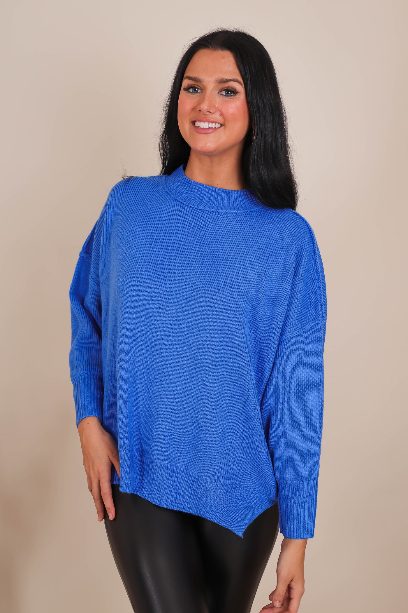 Women's Oversized Sweater- Bright Blue Sweater- Sweater For Leggings- Free People Sweater Dupe