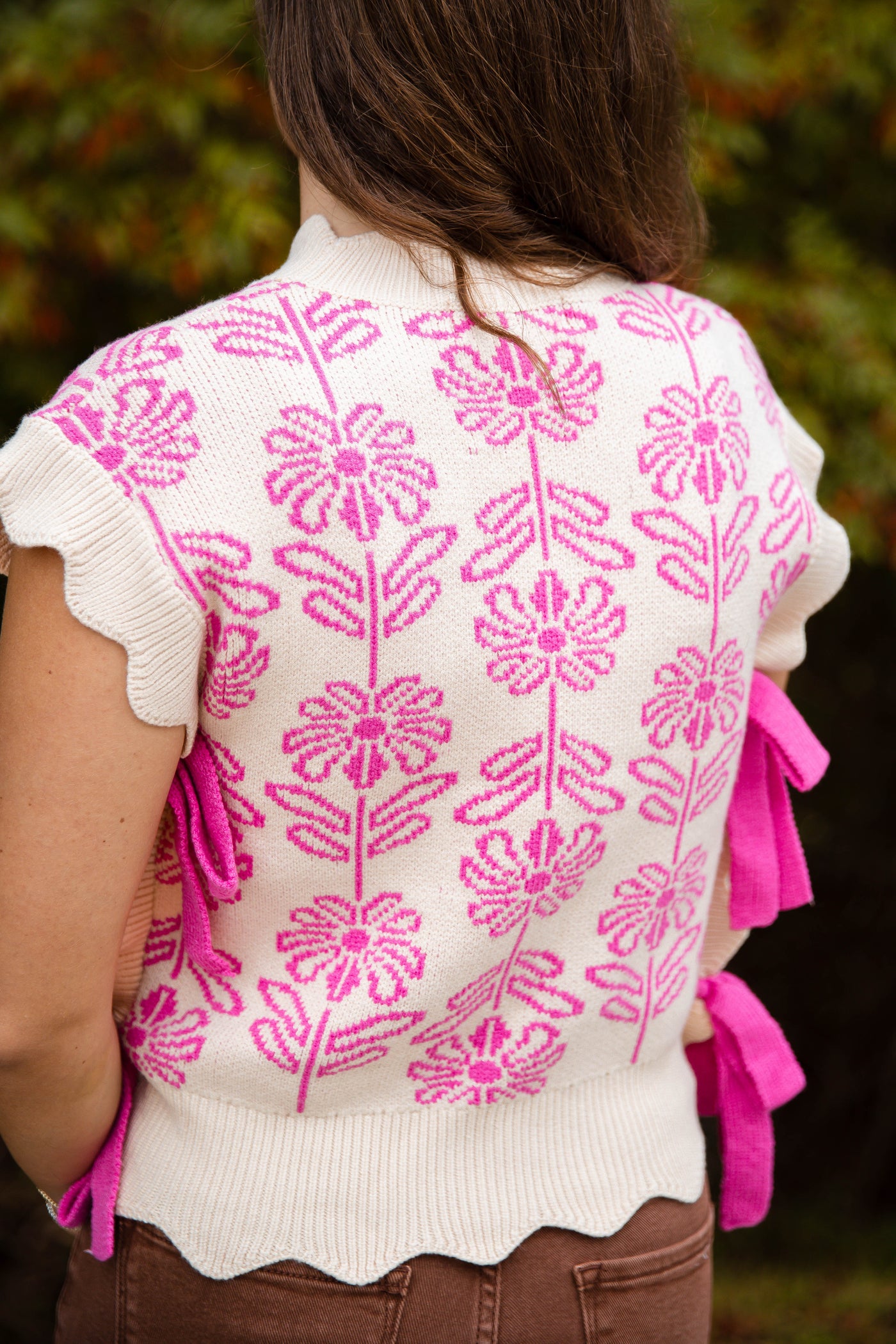 Pink Flower Sweater Vest- Women's Side Bow Sweater Vest- &Merci Sweaters