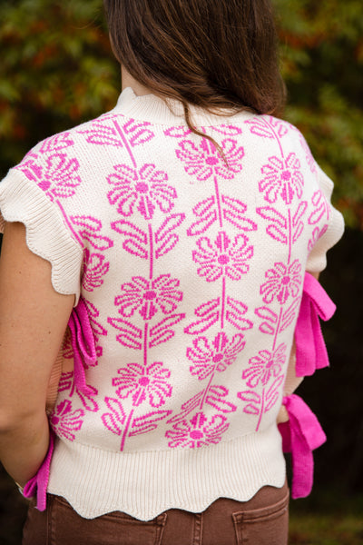 Pink Flower Sweater Vest- Women's Side Bow Sweater Vest- &Merci Sweaters
