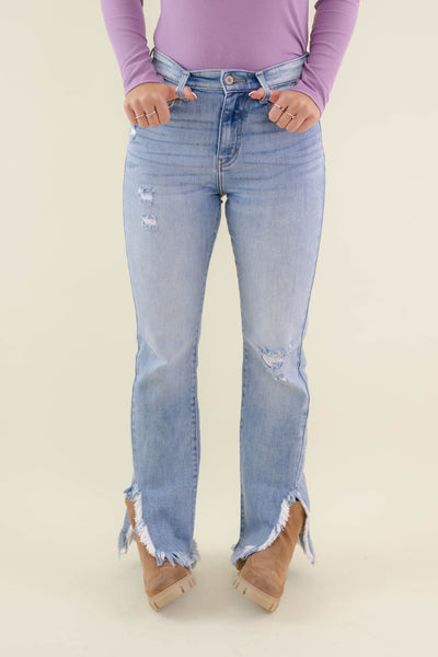 High Rise Distressed Bootcut Jeans- Women's KanCan Jeans- Women's Bootcut Jeans