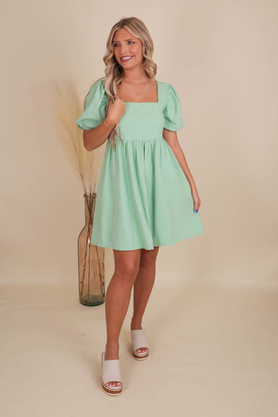 Women's Washed Denim Dress- Green Denim Dress- Mittoshop Denim Dress