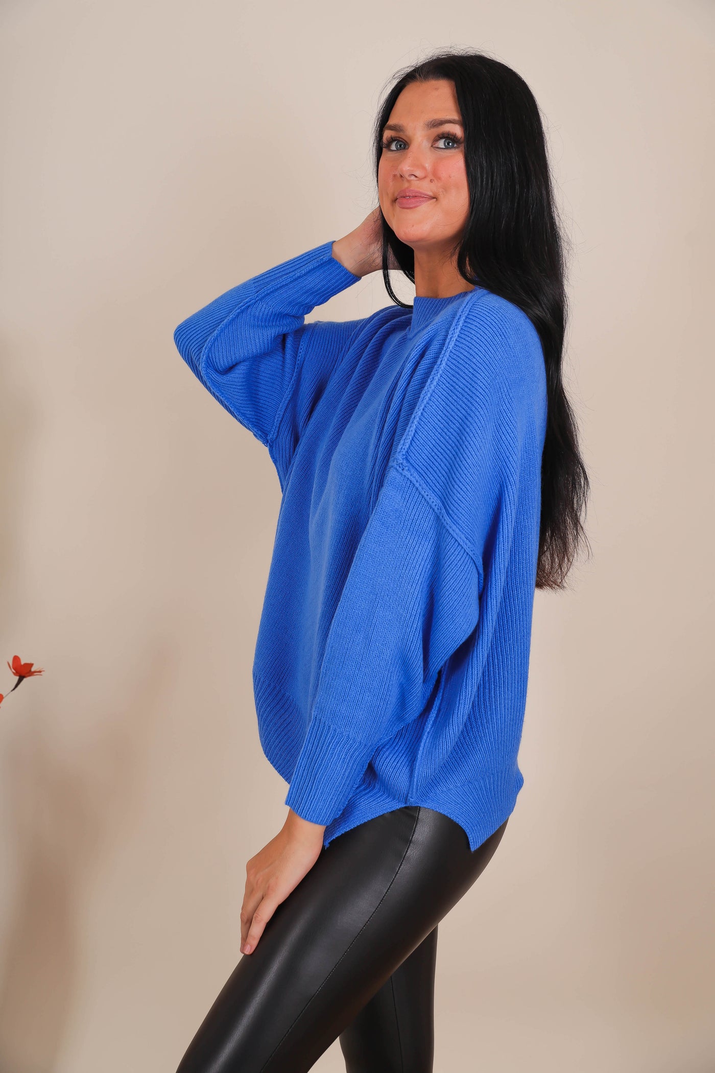 Women's Oversized Sweater- Bright Blue Sweater- Sweater For Leggings- Free People Sweater Dupe