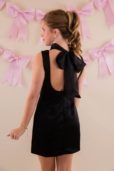 Little Black Dress- Satin Black Dress With Bow- B. Right Black Dress