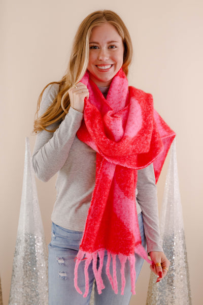 Pink And Red Swirl Winter Scarf- Oversized Fuzzy Scarf- Blanket Scarf For Winter