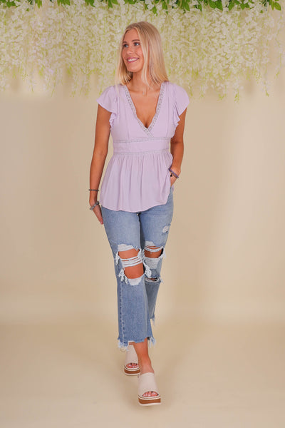 Women's Pretty Lace Top- Free People Dupe Top- In Loom Tops