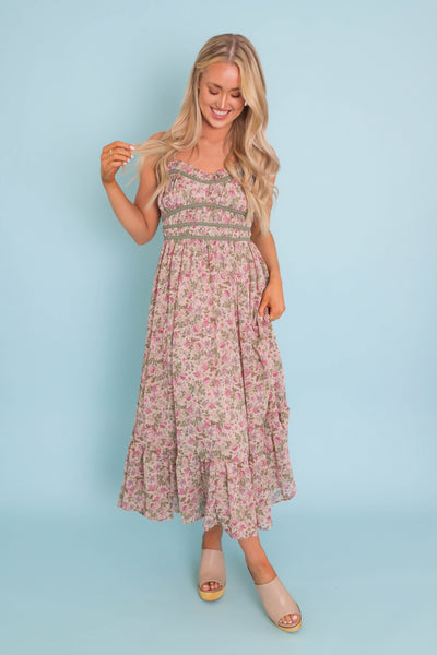 Vintage Petite Rose Lace Trim Midi Dress- Dress Forum Midi Dress