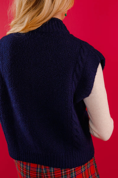Navy Cable Knit Sweater Vest For Women- Women's Preppy Sweaters- Entro Navy Sweater