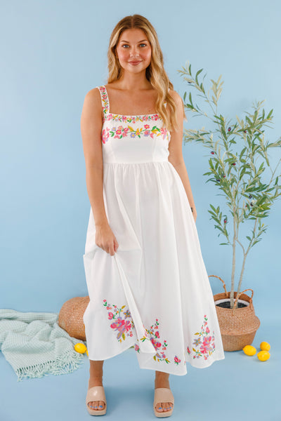 Floral Embroidered Maxi Dress- Women's White Floral Dress- Summer Dresses for Women