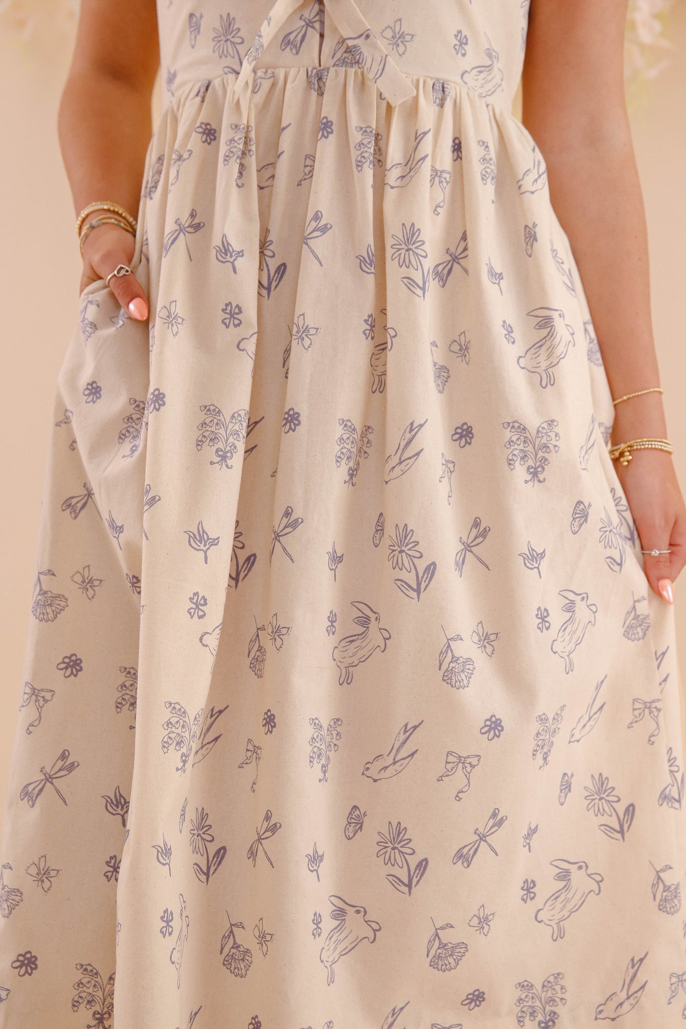 Women's Printed Midi Dress- Bow Tie Front Dress- Aureum Dresses
