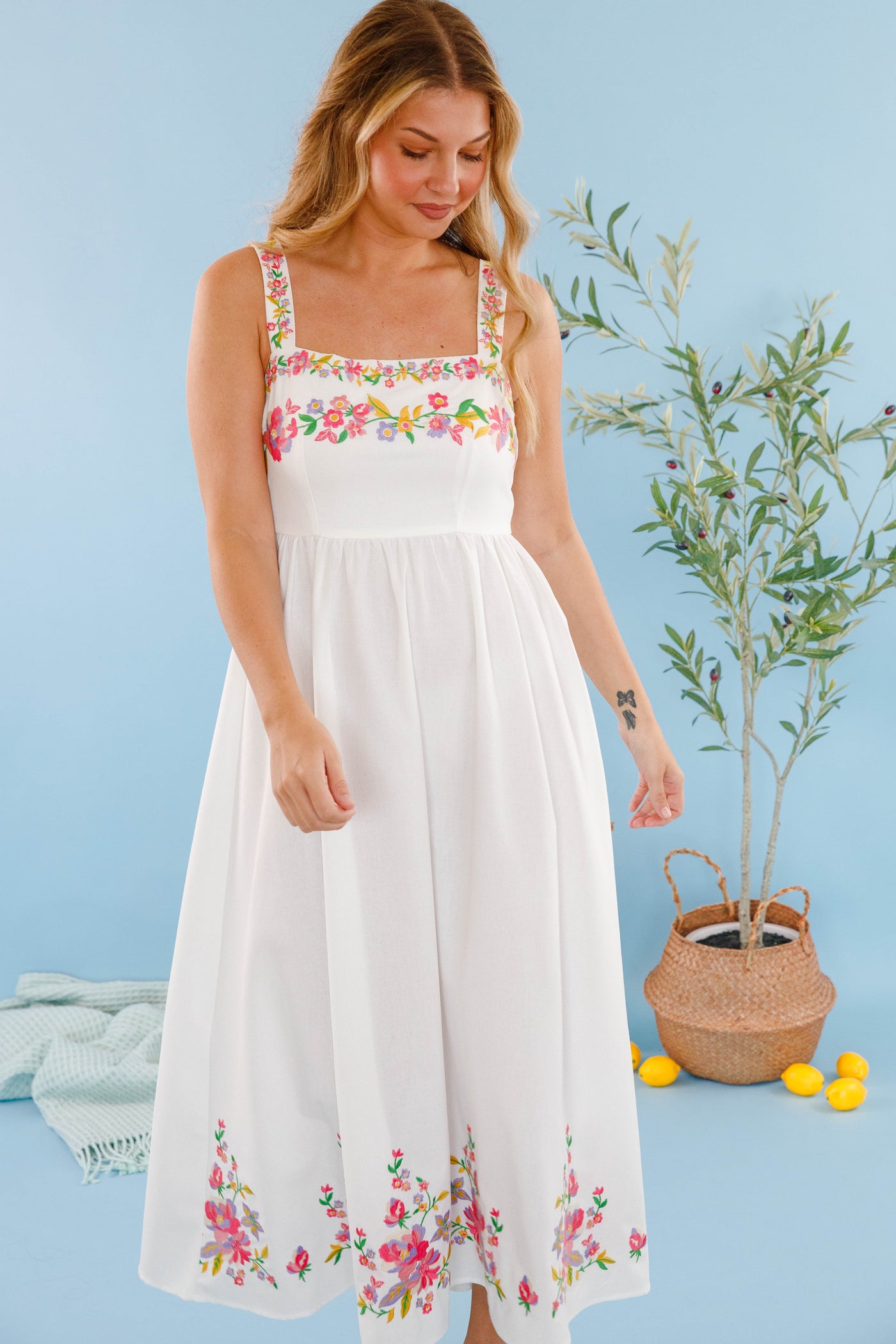Floral Embroidered Maxi Dress- Women's White Floral Dress- Summer Dresses for Women