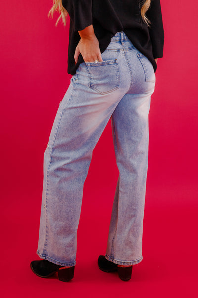 Rhinestone Bow Embellished Denim- Rhinestone Bow Denim- Blue B Rhinestone  Jeans