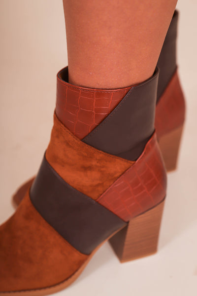 Women's Trendy Ankle Boots- Women's Fall Booties- Patchwork Boots- Pierre Dumas Booties