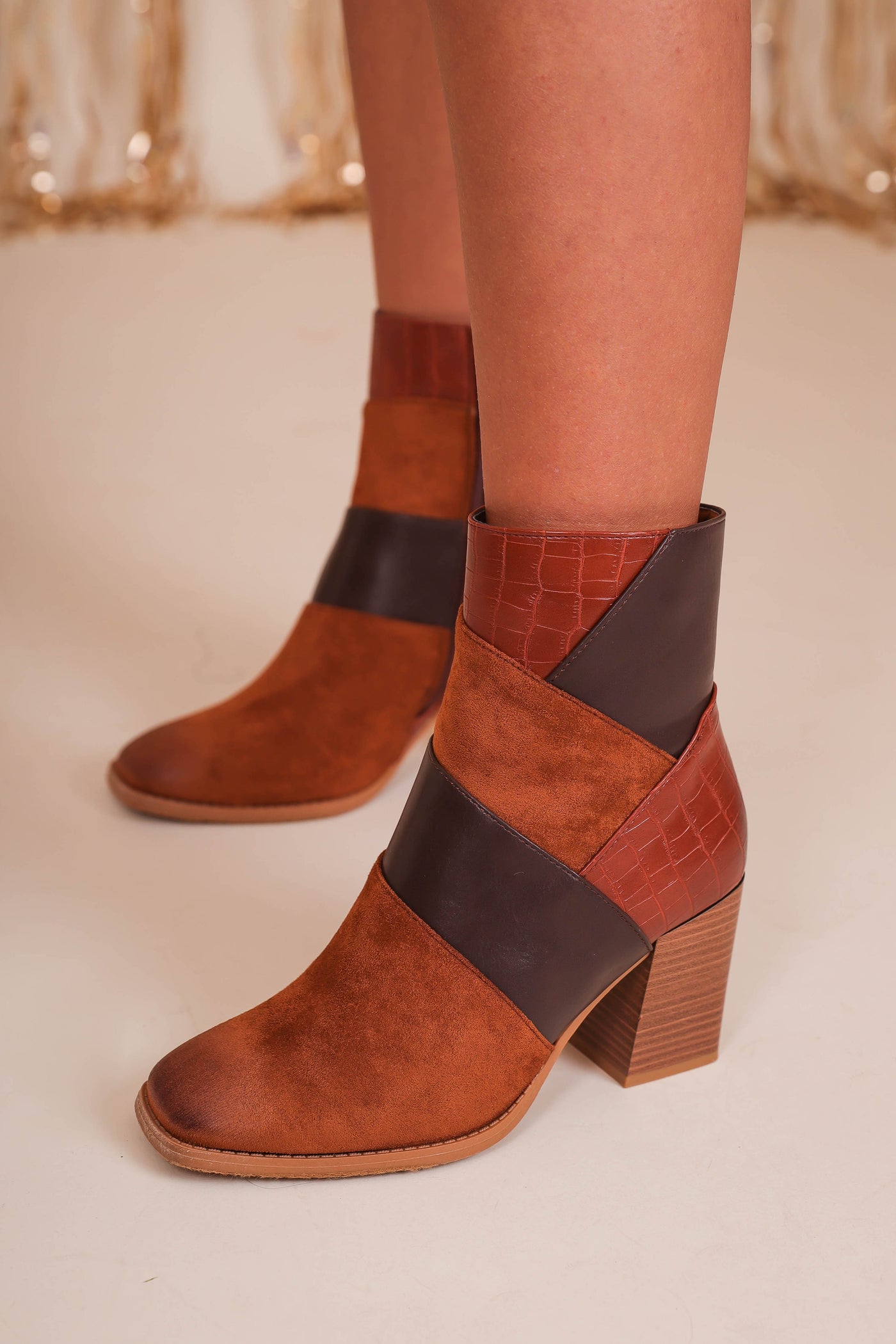 Women's Trendy Ankle Boots- Women's Fall Booties- Patchwork Boots- Pierre Dumas Booties