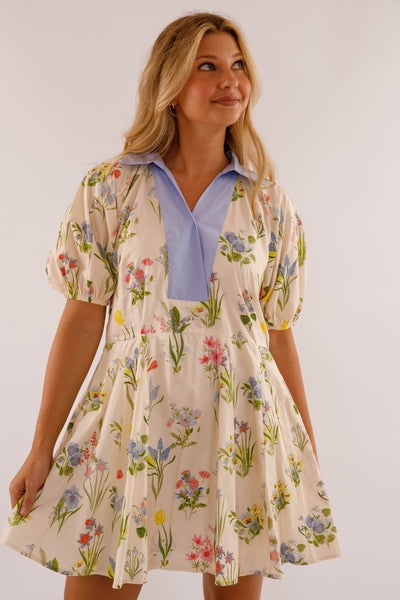 Jacquard Floral Design Dress- Women's Cotton Dress- Entro Flower Dress