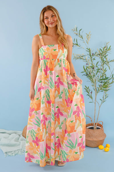 Colorful Tropical Print Maxi Dress- Women's Summer Maxi Dress- Open Back Maxi Dress