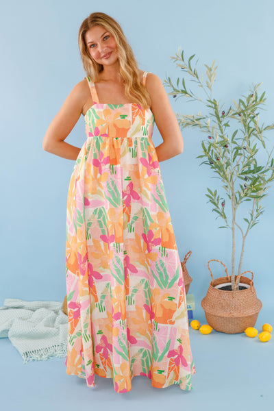 Colorful Tropical Print Maxi Dress- Women's Summer Maxi Dress- Open Back Maxi Dress