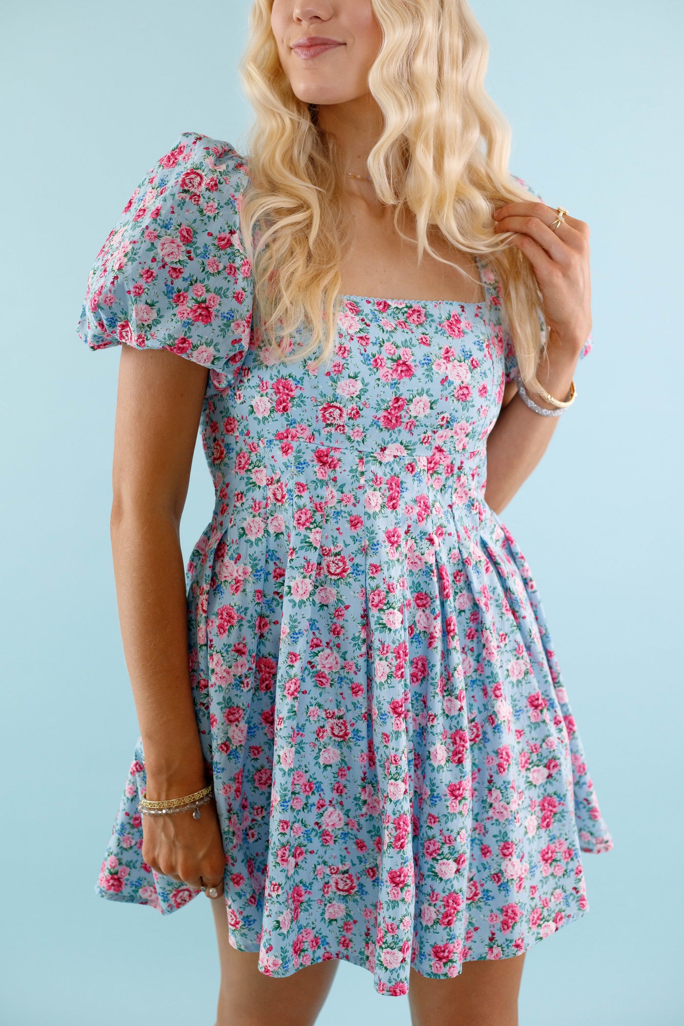 Blue Floral Mini Dress- Pink and Blue Flower Dress- Mable Dress