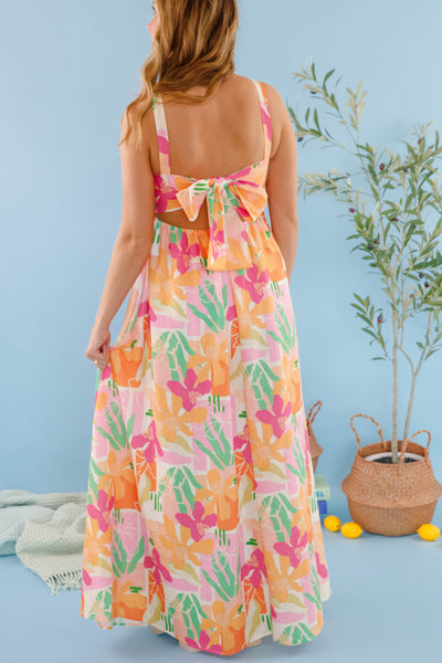 Colorful Tropical Print Maxi Dress- Women's Summer Maxi Dress- Open Back Maxi Dress