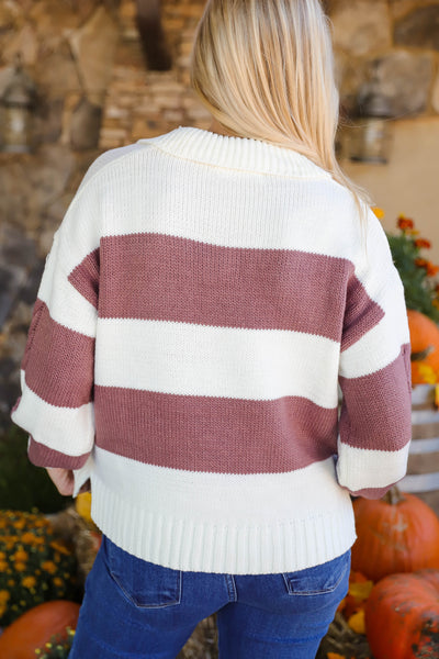 Women's Cable Knit Sweater- Women's Preppy Stripe Sweater- Be Cool Sweaters