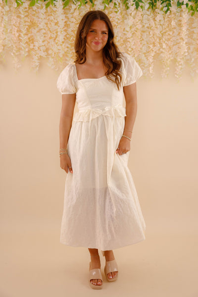 Embroidered Floral Midi Dress- Women's Spring Summer Dresses- Bridal Midi Dress