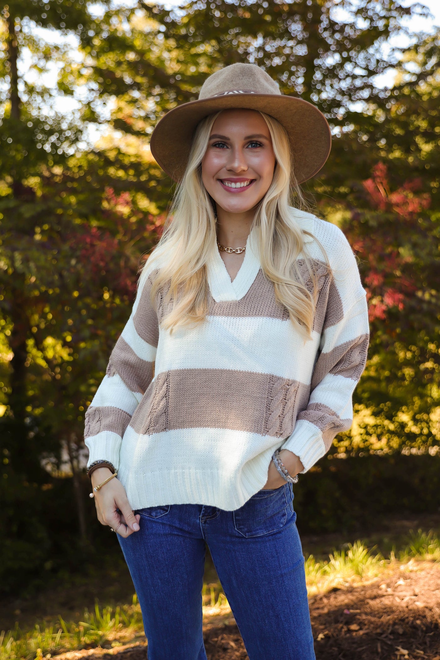 Women's Cable Knit Sweater- Women's Preppy Stripe Sweater- Be Cool Sweaters