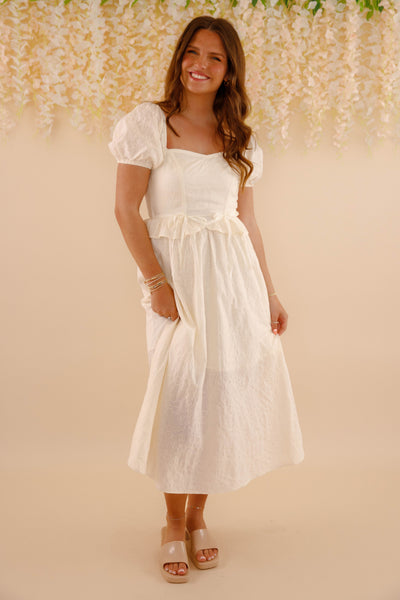 Embroidered Floral Midi Dress- Women's Spring Summer Dresses- Bridal Midi Dress