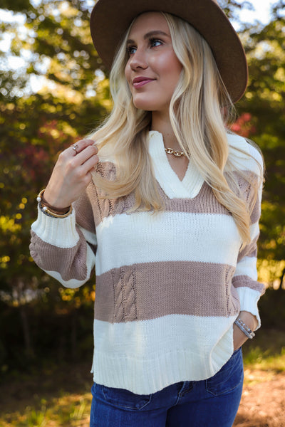 Women's Cable Knit Sweater- Women's Preppy Stripe Sweater- Be Cool Sweaters