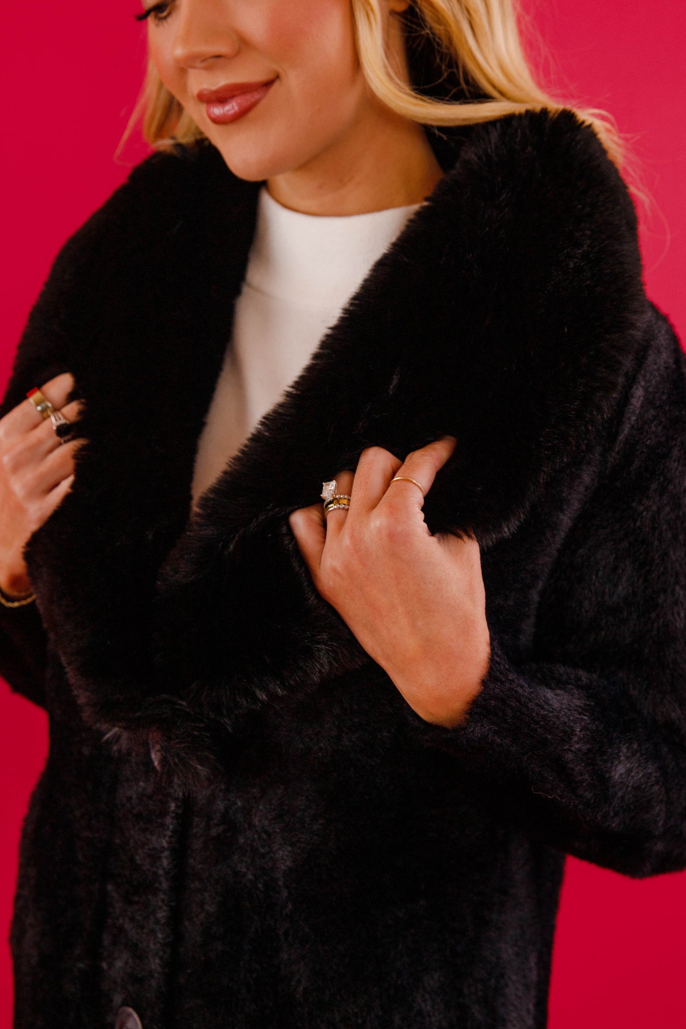 Black Fuzzy Long Coat- Women's Long Black Fur Coat- Lena Long Black Coat