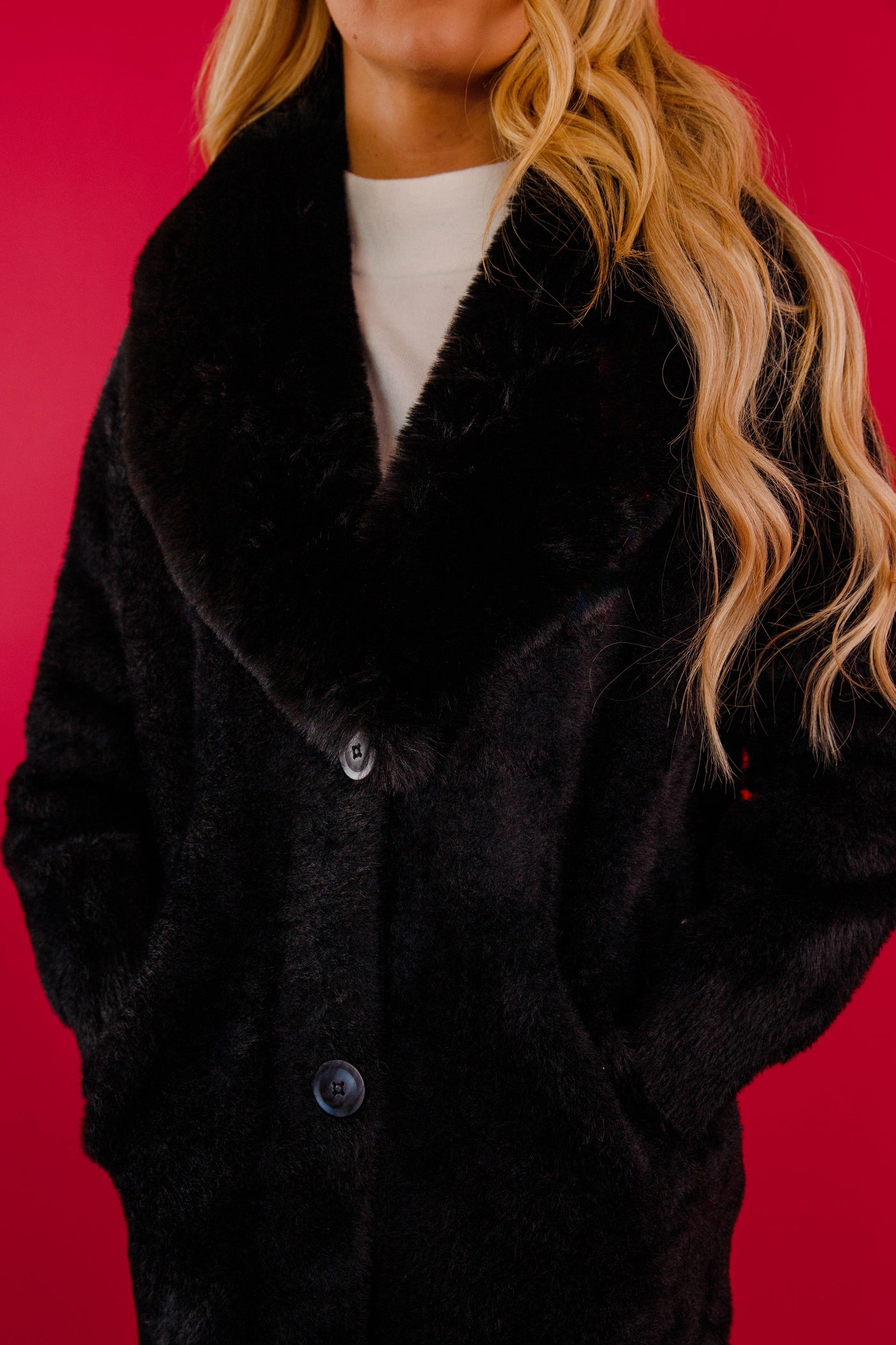 Black Fuzzy Long Coat- Women's Long Black Fur Coat- Lena Long Black Coat