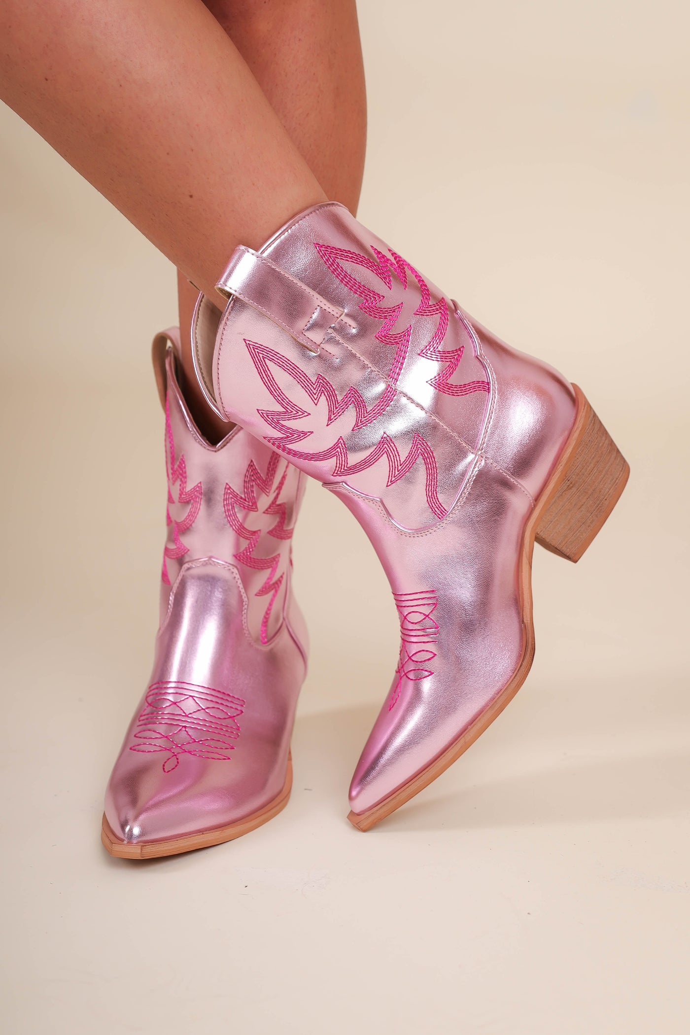 Women's Pink Western Boots- Pink Metallic Boots- Fun Pink Western Style Boots
