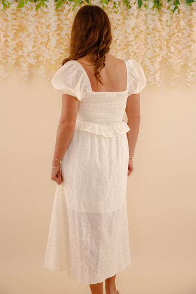 Embroidered Floral Midi Dress- Women's Spring Summer Dresses- Bridal Midi Dress
