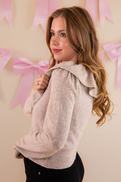 Ruffled Neckline with Bow Detail Sweater- Designer Inspired Sweater- Mable Ruffled Sweater with Bow