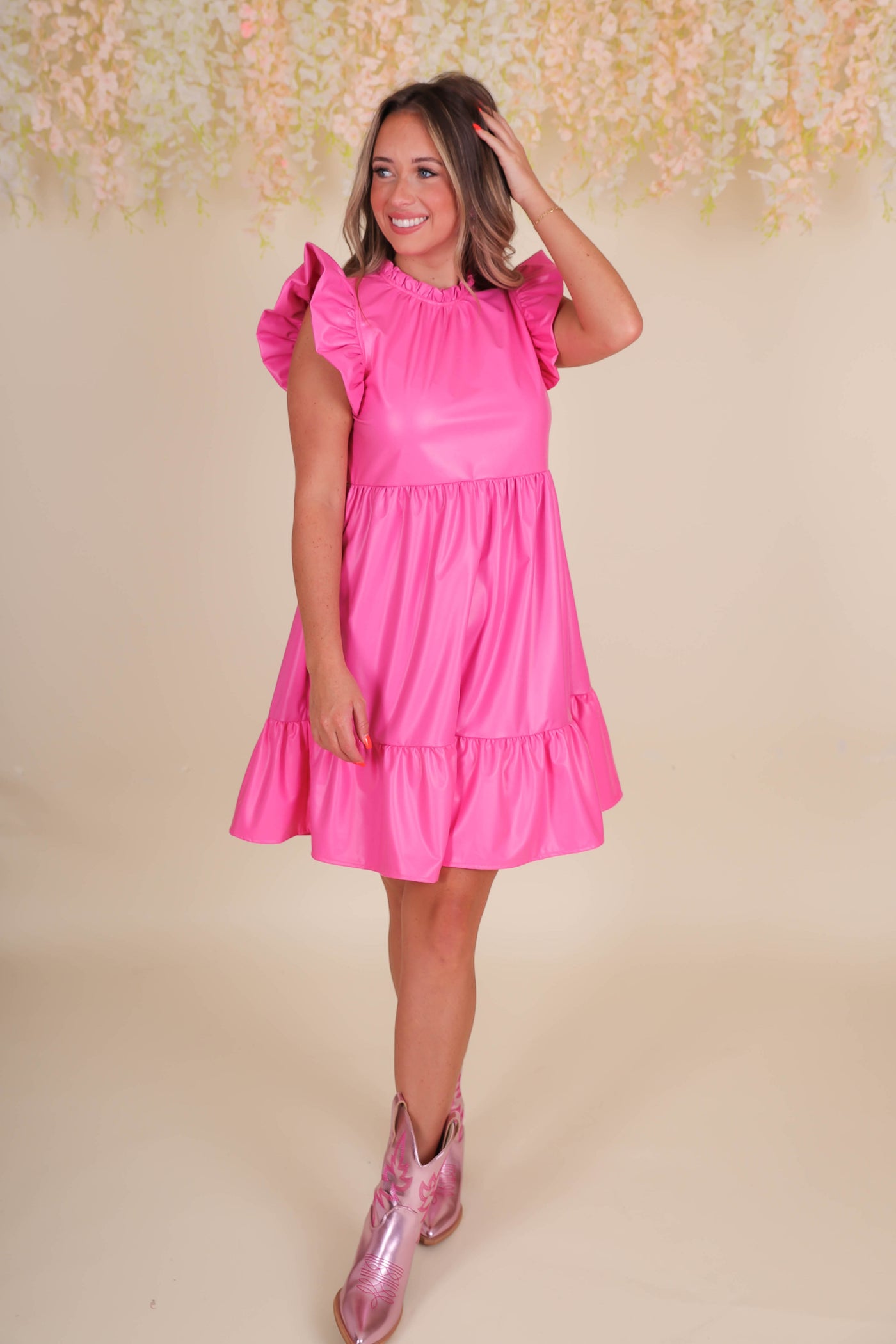 Hot Pink Pleather Dress- Women's Fun Pink Dress- Jodifl Dresses