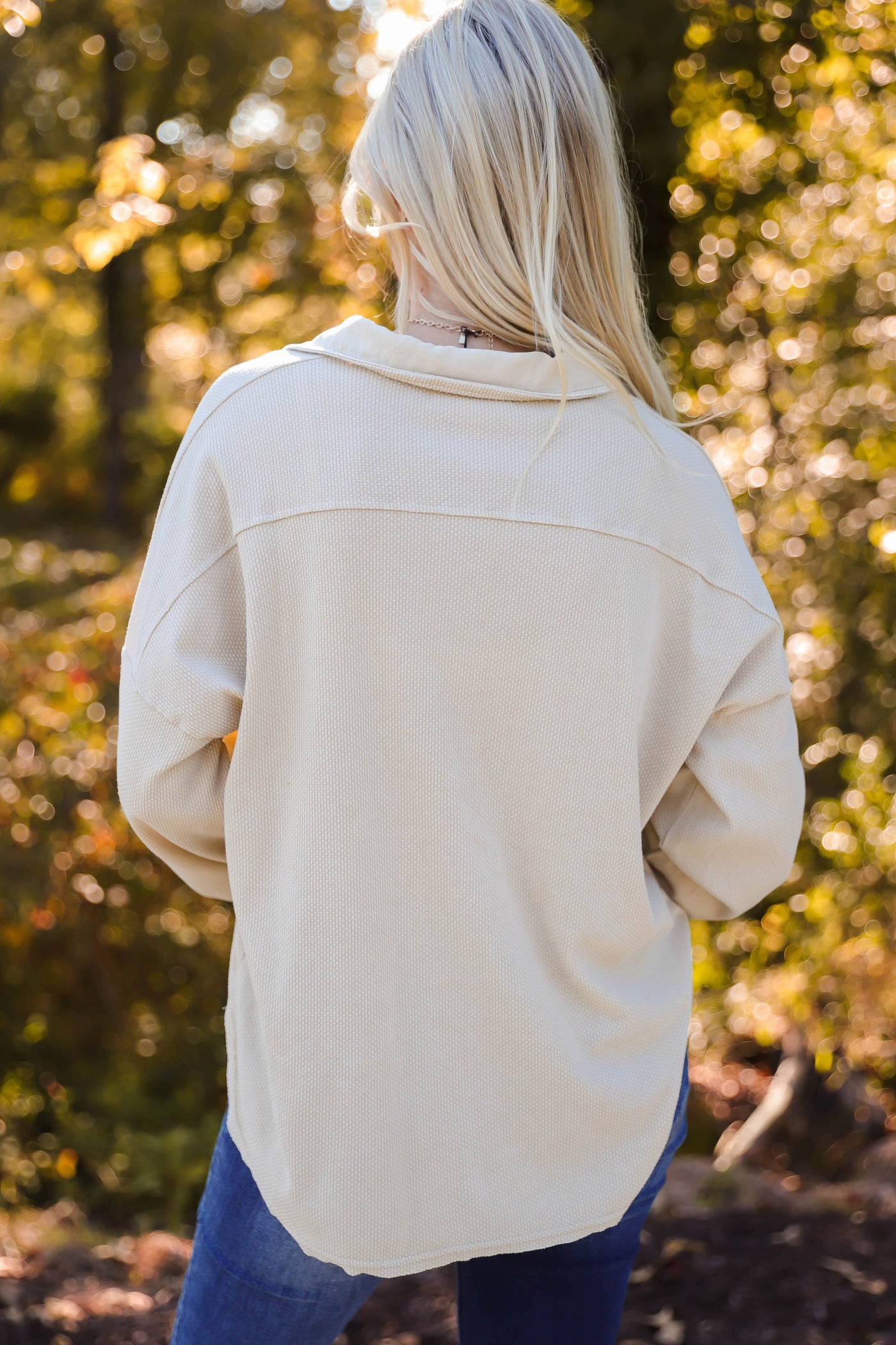 Soft Waffle Knit Top- Women's Distressed Button Down-Women's Light Weight Long Sleeve Top-Blue B Button Down