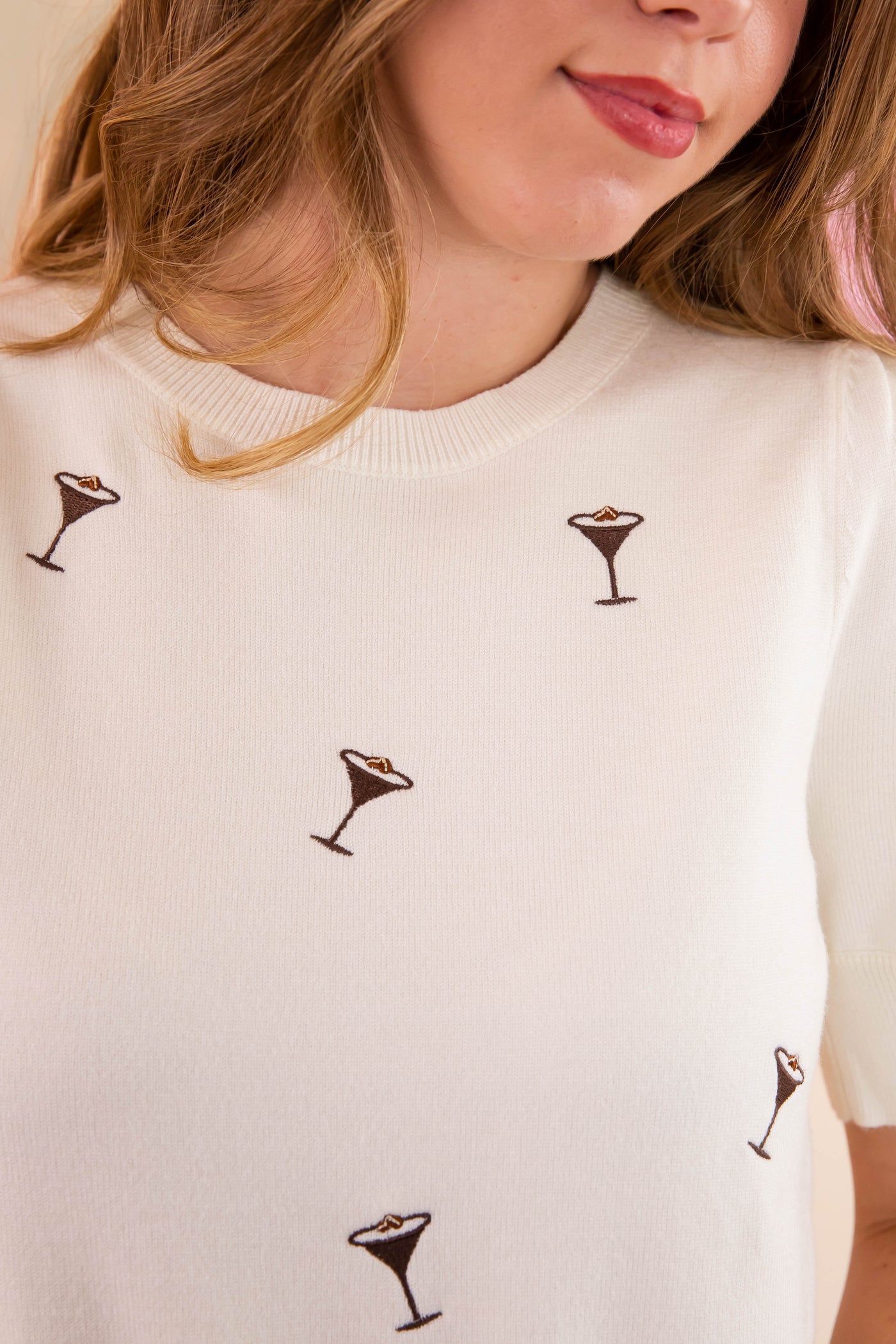 Embroidered Martini Glass Sweater- Martini Glass Top- Chic Martini Glasses Top