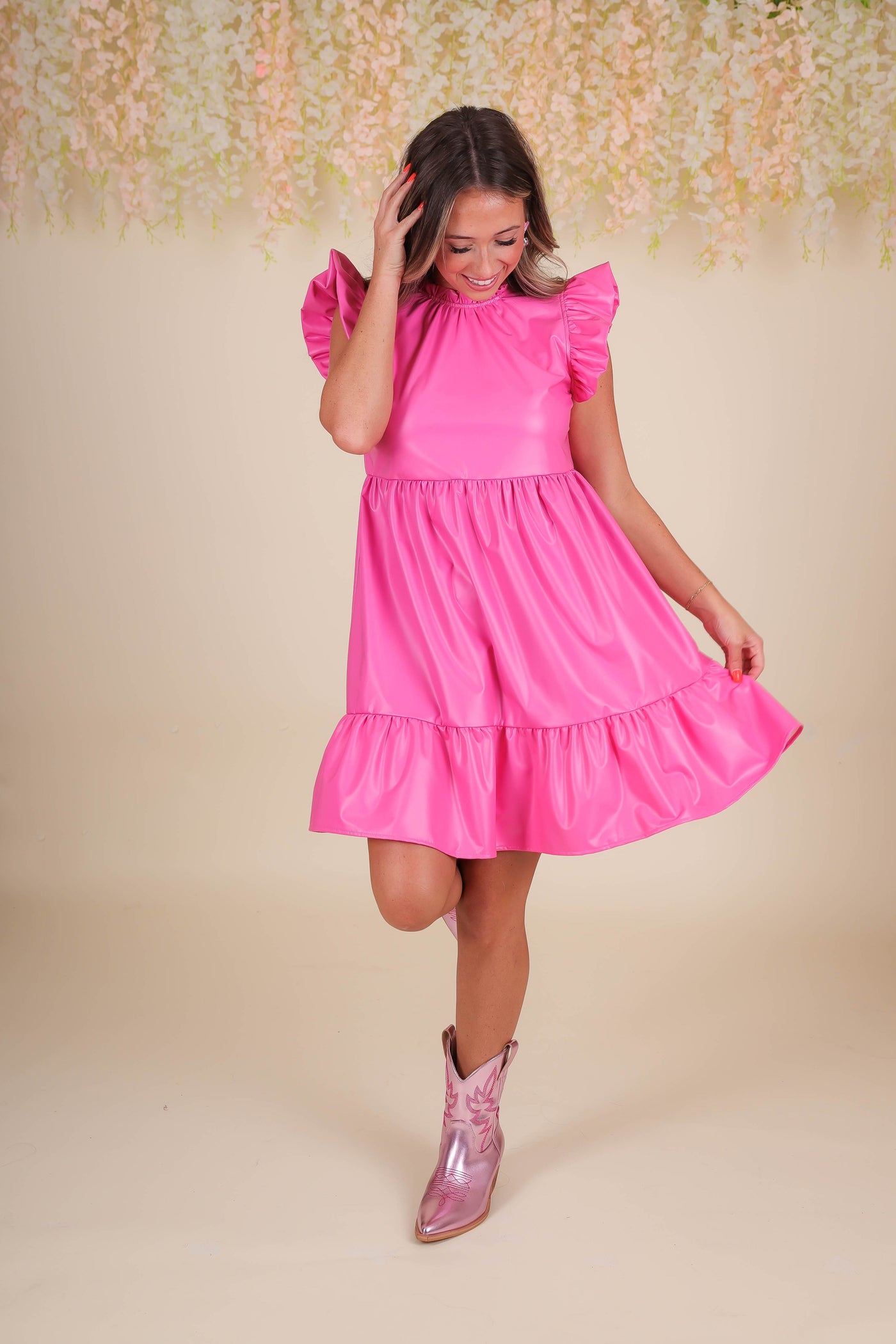 Hot Pink Pleather Dress- Women's Fun Pink Dress- Jodifl Dresses